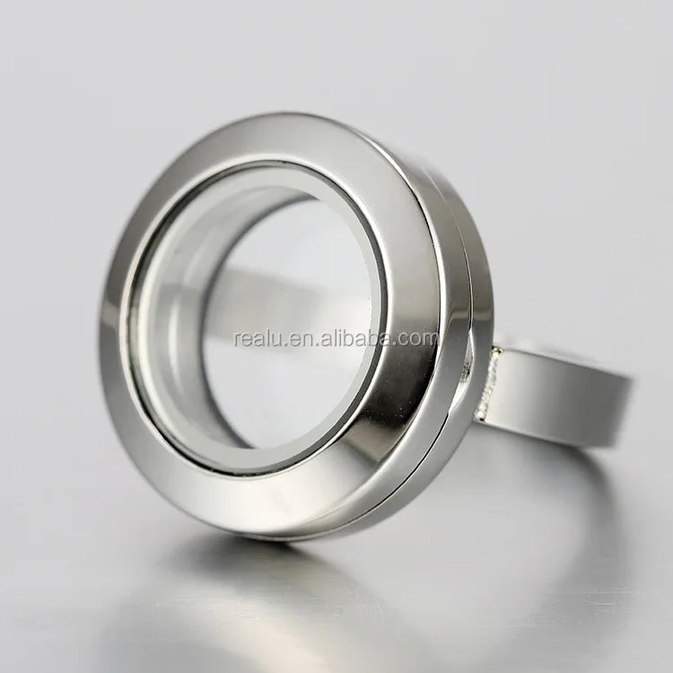 Real U Jewelry Custom Photo Jewelry Finger Ring 20mm Mini Floating Locket Ring 316L Photo Memory Glass Floating Locket Rings