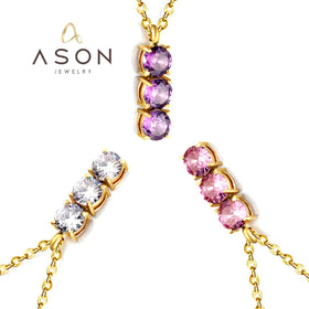Ason Wholesale Custom Necklace Women 18K Gold Plating Jewelry Stainless Steel Amethyst Natural Crystal Stone Pendant Necklace