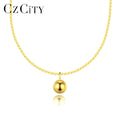 CZCITY 925 Sterling Silver Big Ball Pendant Necklace Snake Chain 14K Gold Plated Silver Necklaces Jewelry for Women