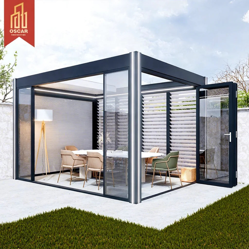 Electric Adjustable Louvers Pergola Gazebo Waterproof Folding Outdoor Garden Patio UV Resistant Aluminum Alloy Motorized Pergola