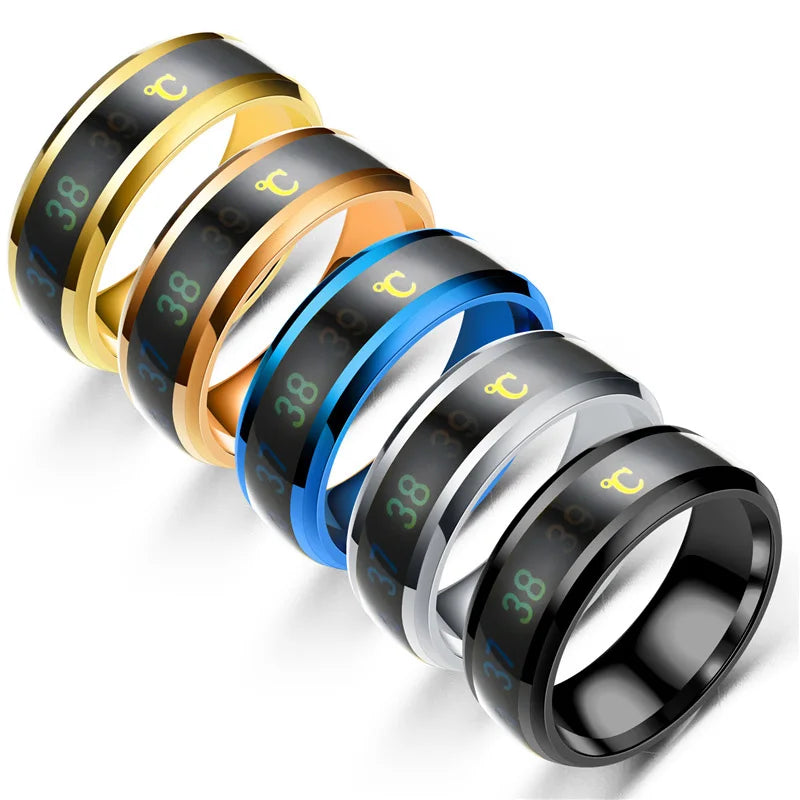 Fashion Non Tarnish 18K Gold Silver Plated Stainless Steel Changing Color Mood Temperature Rings Jewelry for Women Men