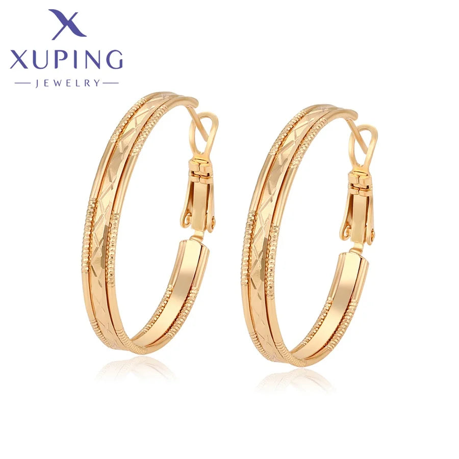 X001003293 Xuping Jewelry 18K Gold Plated Geometric Pattern Big Circle Copper Hoop Earrings Trendy Fashion for Black Women