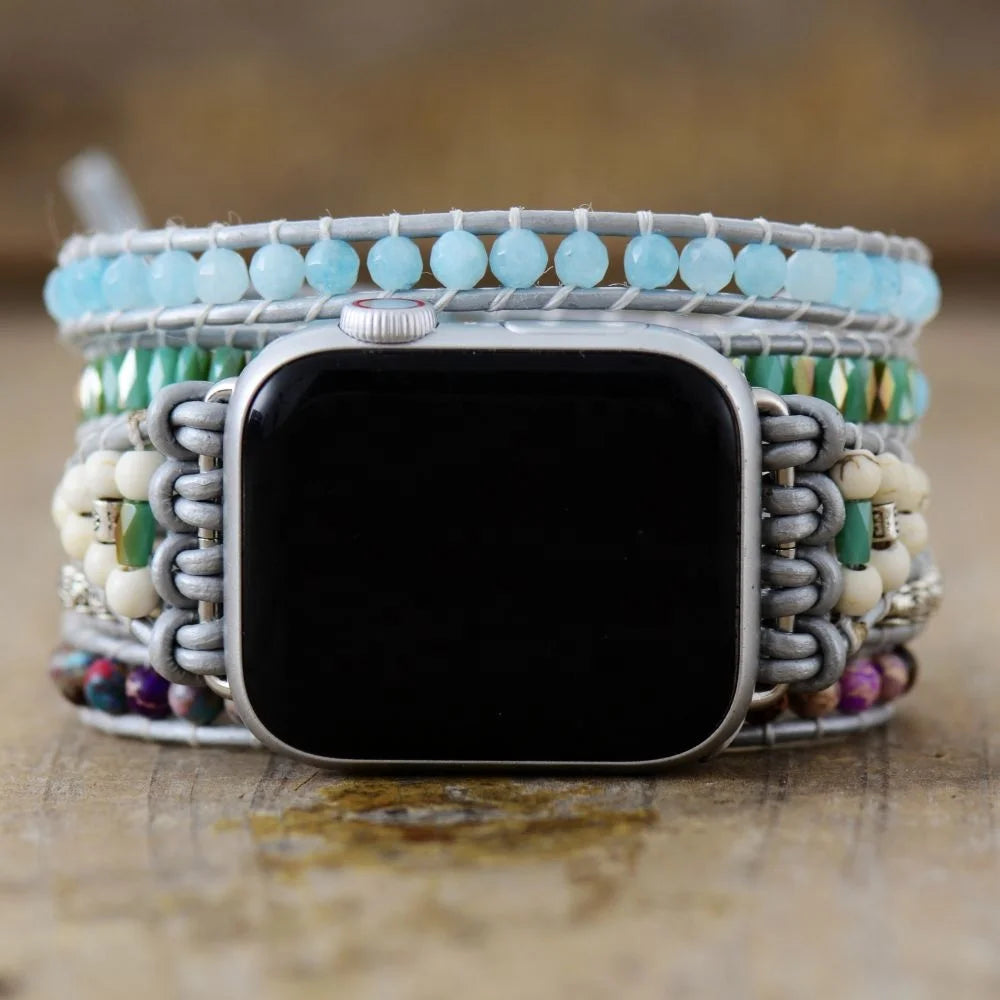 Bohemian Style Handmade Fashion Wrap Bracelets Gemstone Watch Band with Natural Materials for Woman
