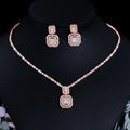 Shiny Baguette Cubic Zirconia Wedding Bridal Party Necklace Earrings Fashion Gold PlatedJewelry Sets Accessories