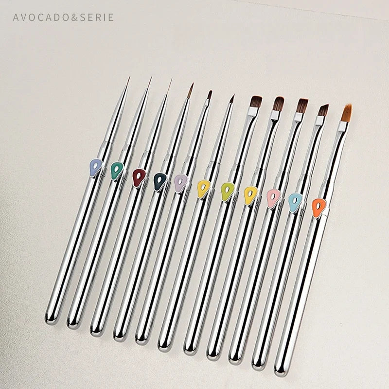 NEW Avocado Series Metal Handle Nail Brush Set Nail Liner Pen Drawing Light Therapy Painting Pen Triangle Nail Art Brush Tools