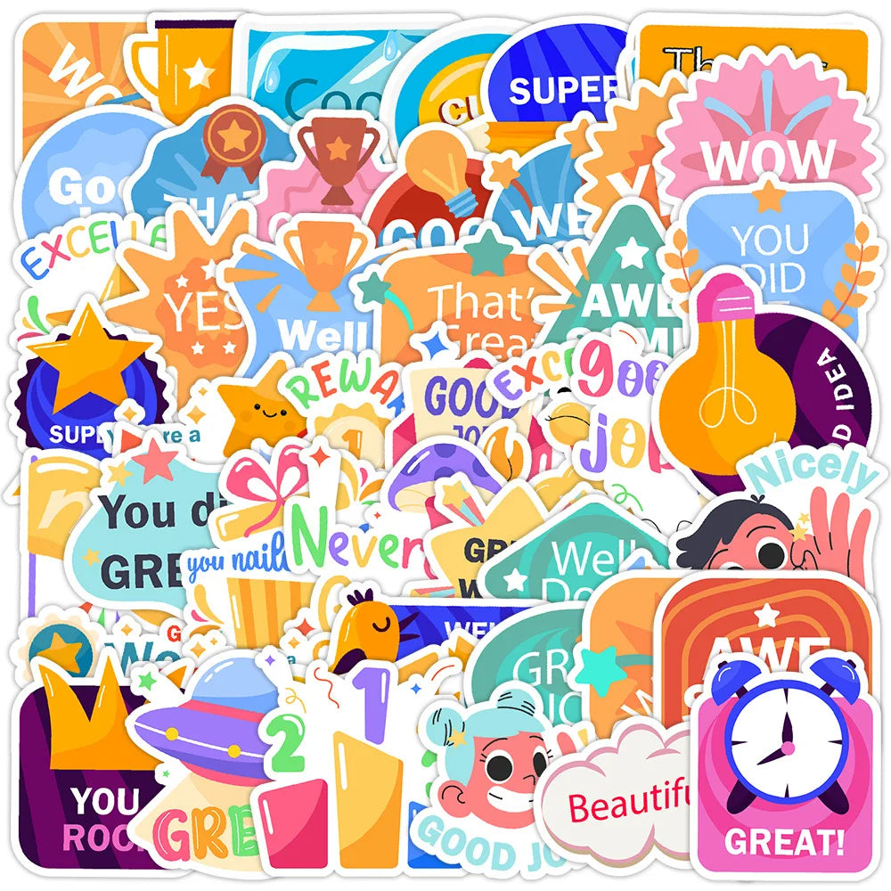 50pcs Reward Graffiti PVC High-quality Durable Stickers for Draw bar Box Skateboard Cupboard Suitcase Laptop and Books