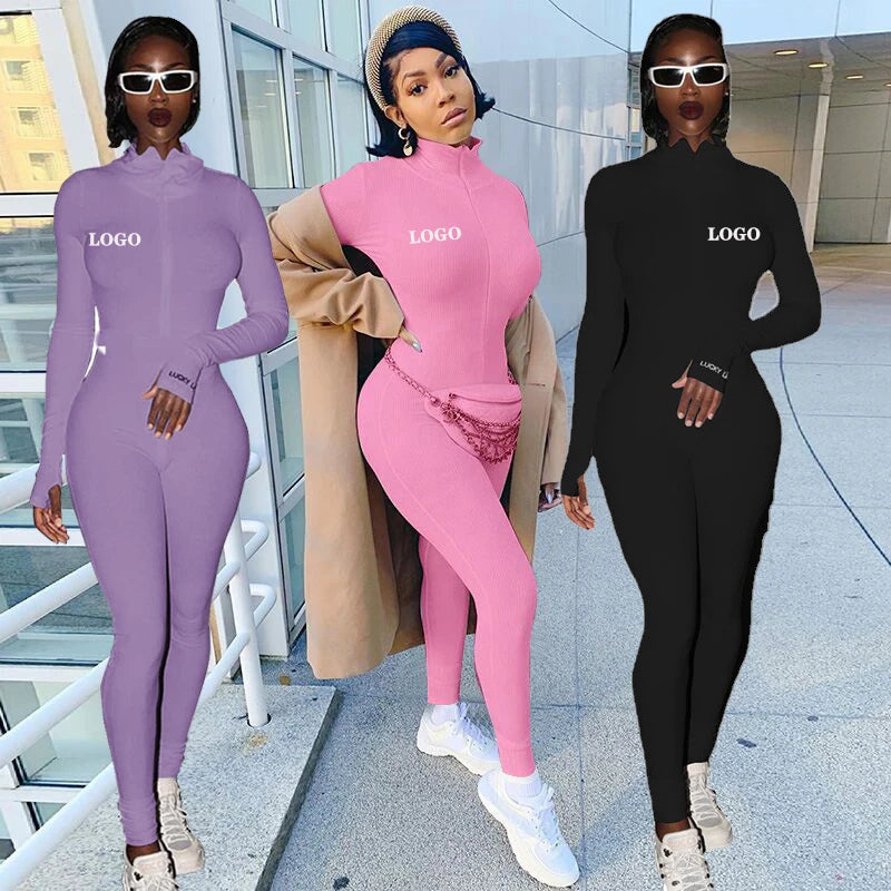 Knitted Jumpsuit Women Zipper Yoga Fitness Workout Embroidery One Piece Bodycon Jumpsuit Rompers Women Jumpsuit Sport 2022