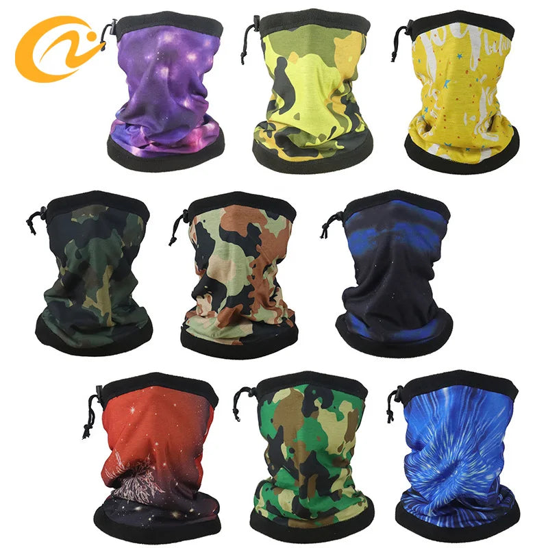 Factory Double Layer Polar Fleece Winter Face Cover Adjustable Drawstring Windproof Warm Custom Print Thick Neck Gaiter