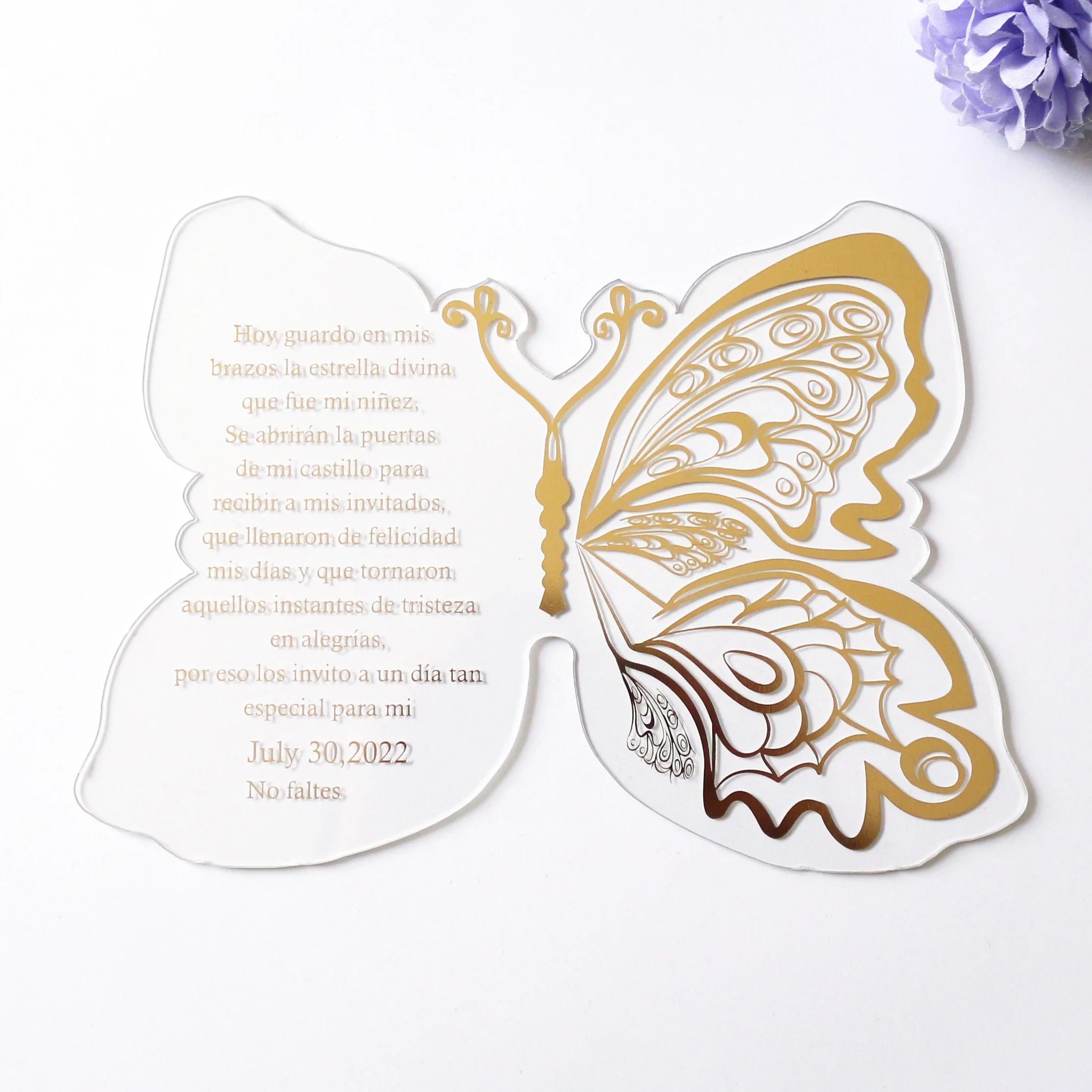 Ins Style butterfly Shape Acrylic Invitation Wedding Acrylic UV Printing White Bronzing