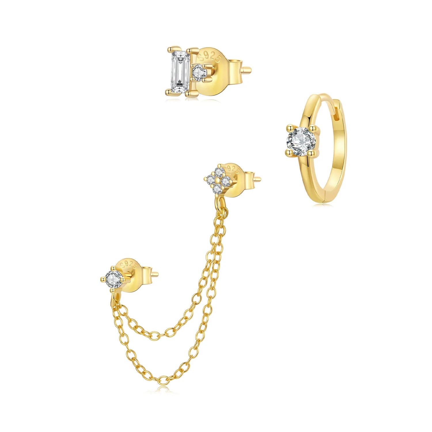 925 Silver Fine Platinum Plated Petal Tassel Zircon Thread Hoop Earrings Set Trendy European American Wedding Jewelry Hot Sell