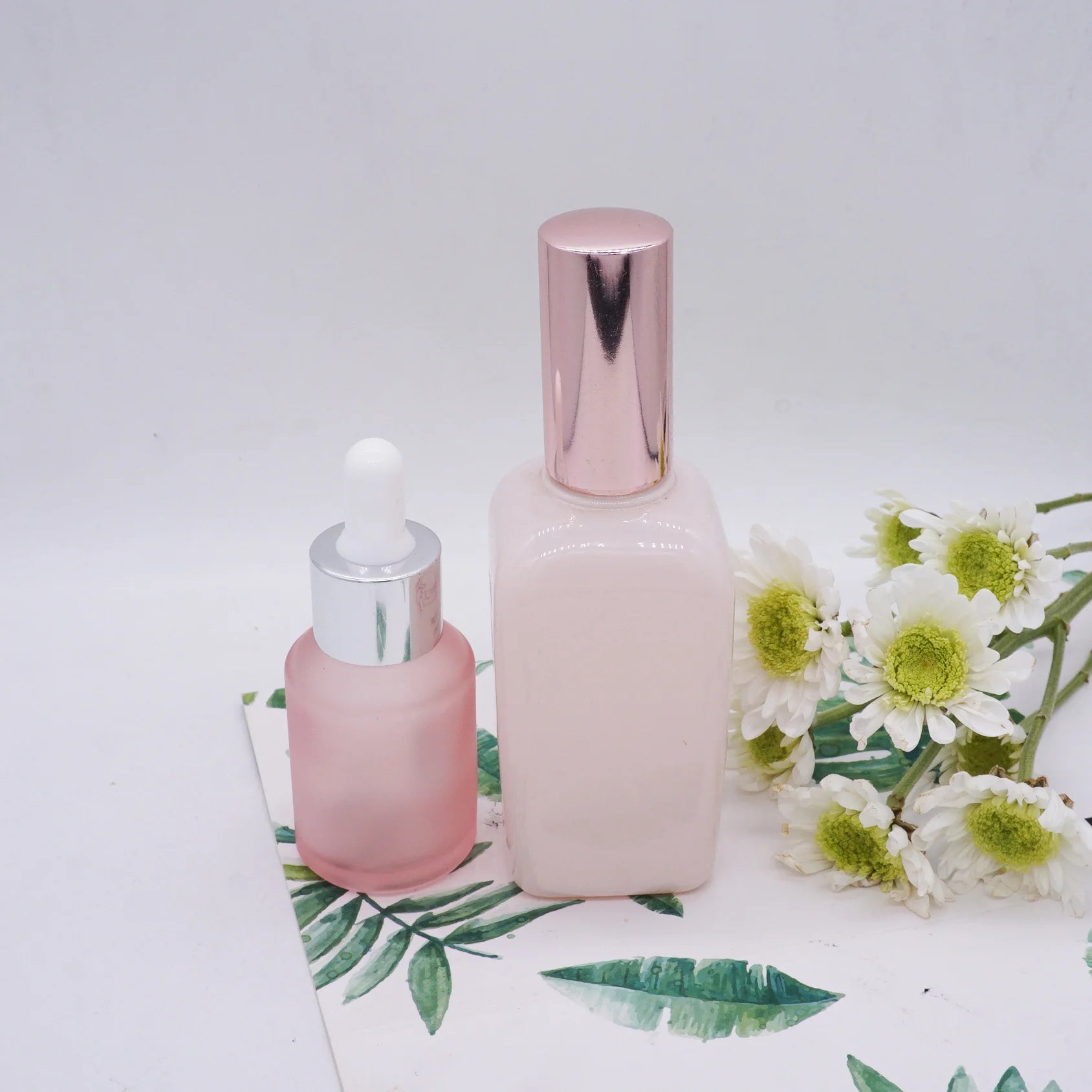 Luxury pink 30ml square 2oz Glass Dropper Bottles with Rose Gold Top