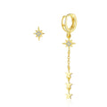 925 Silver Plated 24K Gold Hoop Earrings Korean Fashion Asymmetric Design Star Earrings