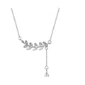 Long Beautiful CZ S925 Sterling Silver Leaf Dangle Necklace for Women