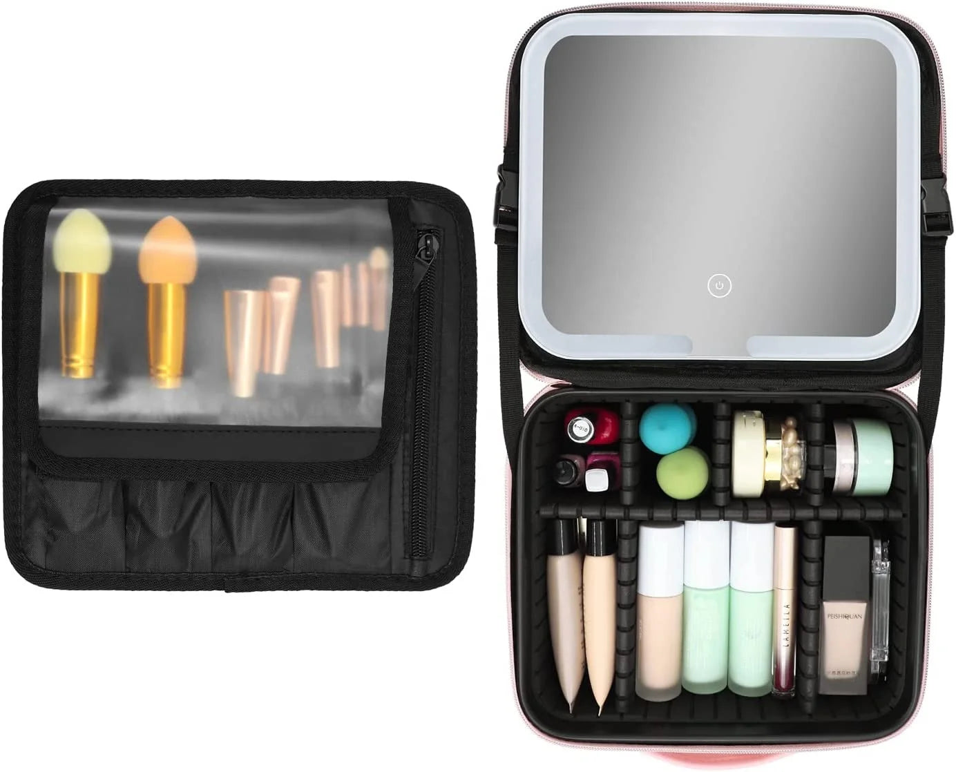 2023 Travel Makeup Case with Large Removable Lighted Mirror Partitionable Cosmetic Bag Cosmetic Artist Organizer