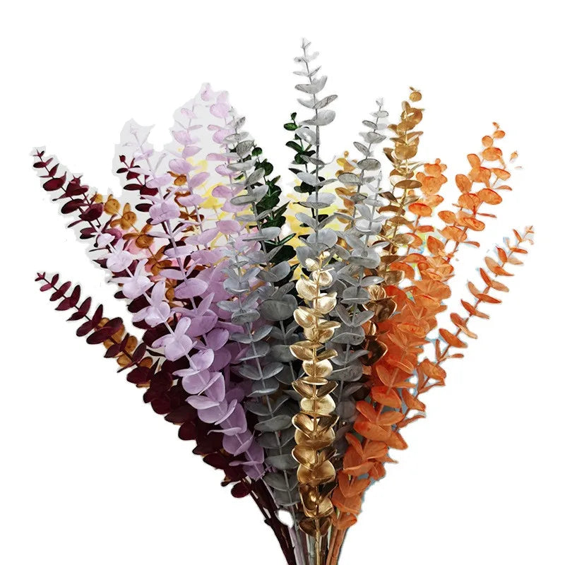 Natural Touch Soft Rubber 5 Forks Eucalyptus Stems Artificial Eucalyptus Leaves for Wedding