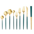 Portuguese Atrovirens Matte Gold Korean Chopsticks and Spoon Set Tea Spoon Silverware Set