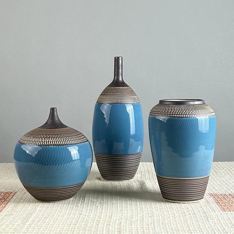 Jingdezhen Retro Ceramic Vase Set Modern Home Decor for Wedding Flower Arrangements Clay Pot Ornaments