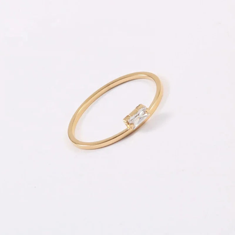 Ins Style Minimalist Jewelry Simple Thin 18K Gold Plated Stainless Steel Square Stone Dainty Ring for Girls
