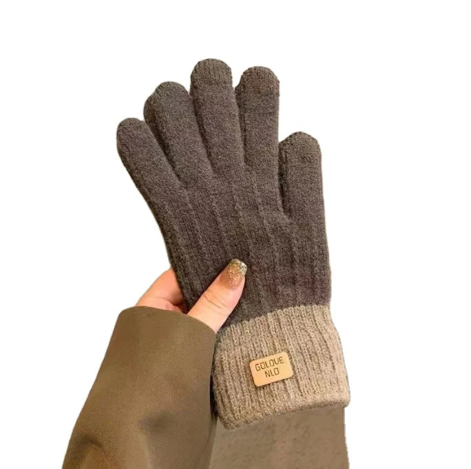 Youki Autumn and Winter Sheep Camel Solid Color Warm Knitted Cycling Cold Protection Gloves for Women