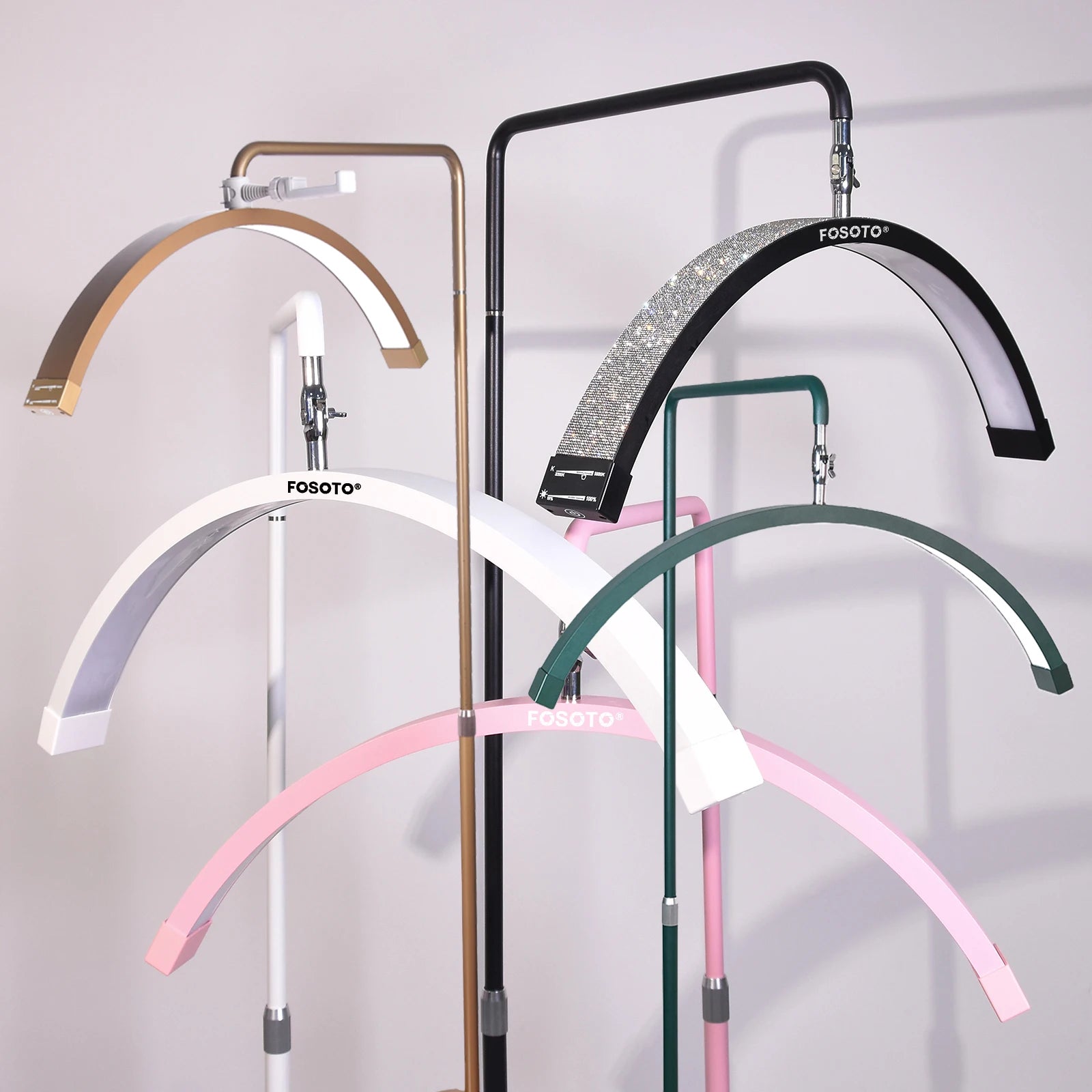 FOSOTO Sparkle 28Inch Eyelash Lamps Half Moon Light for Lash LED Magnifying Lamp Ring Light with Phone Holder for Tattoo Beauty