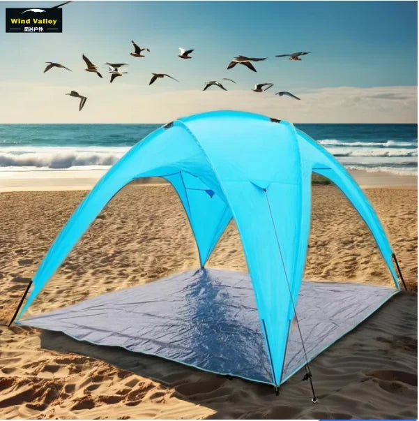 Wind Valley Large Outdoor Waterproof Beach Tent Fiberglass Frame Foldable Single Layer Summer Camping Canopy Made Polyester