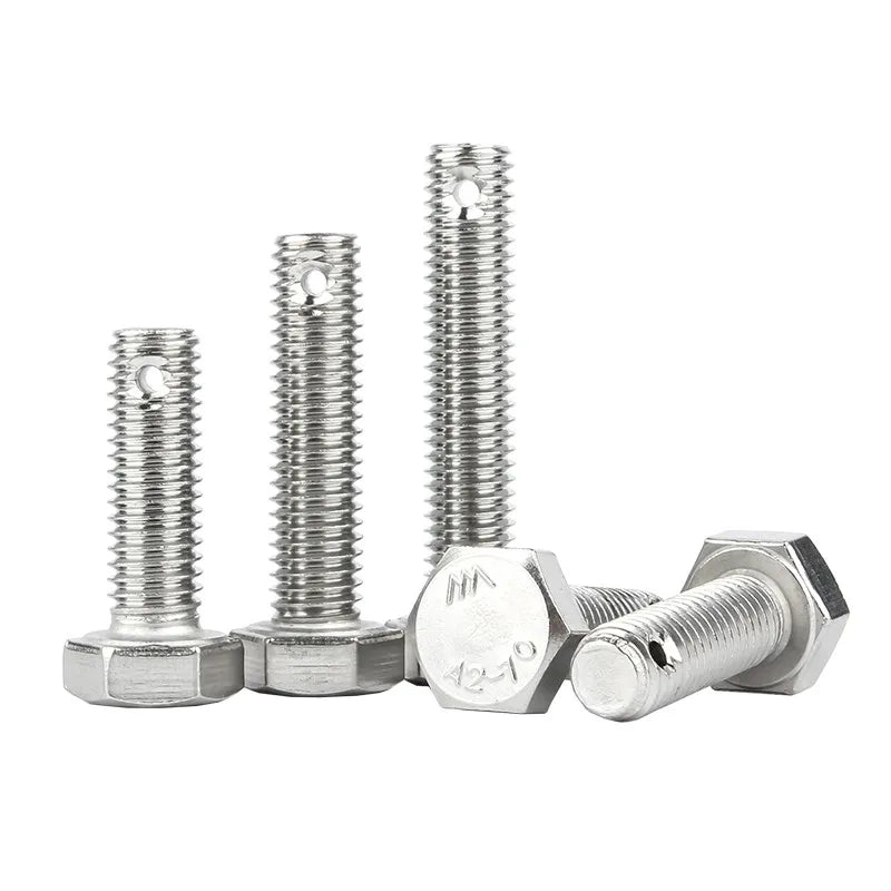 Stainless Steel Bolt With Hexagonal Tail Hole Head Hole Hex Bolt With Split Pin Hole on Shank Hex Head Bolt for Safety Wire