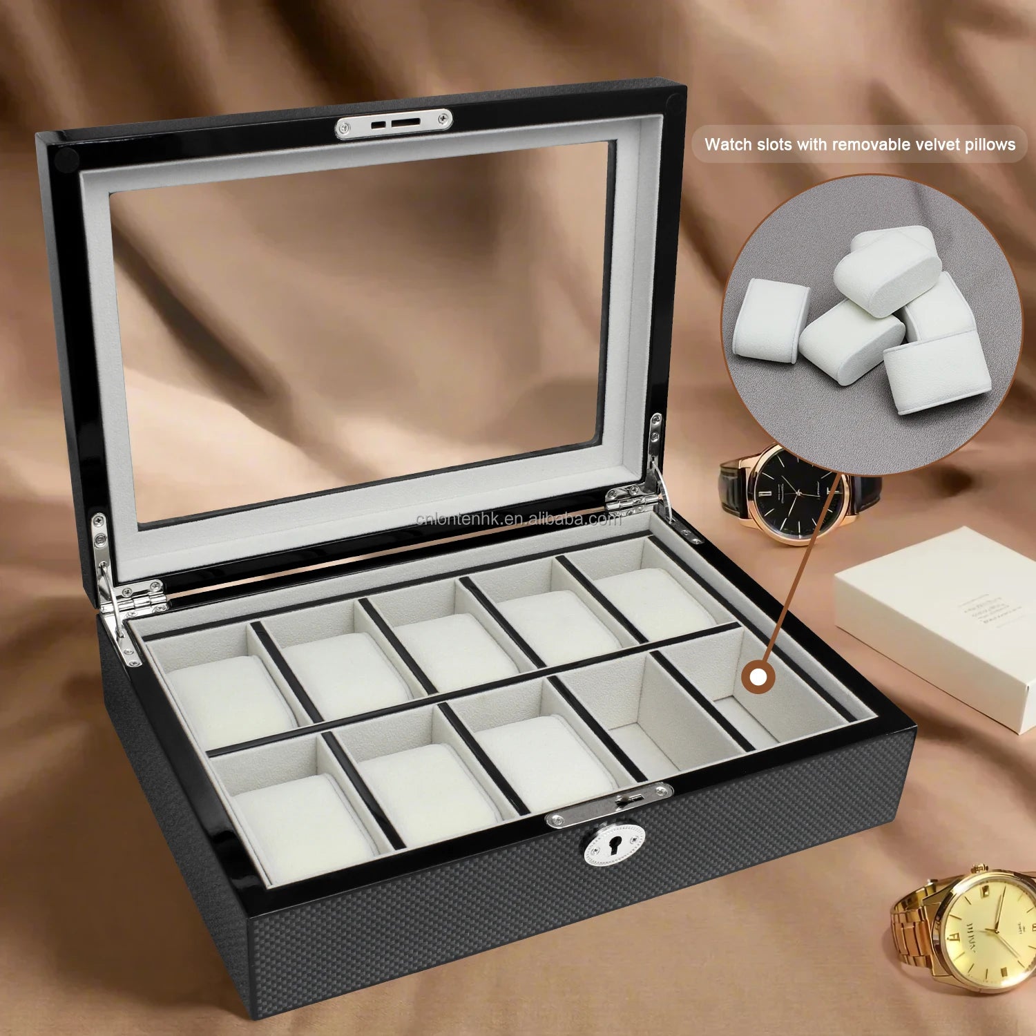 Manufacture  Wholesale Luxury Design Glossy Finished  Wooden Jewelry Storage Box Inner Velvet Custom logo Watch Box