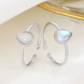 Dainty 925 Sterling Silver Water Drop Shaped Natural Moonstone Open Adjustable Ring for Women