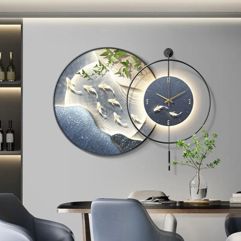 60+50cm S2 With LED Light Pendulum Factory Price Crystal High Gloss Painting Silent Hanging Wall Clock Customizable Dropshipping