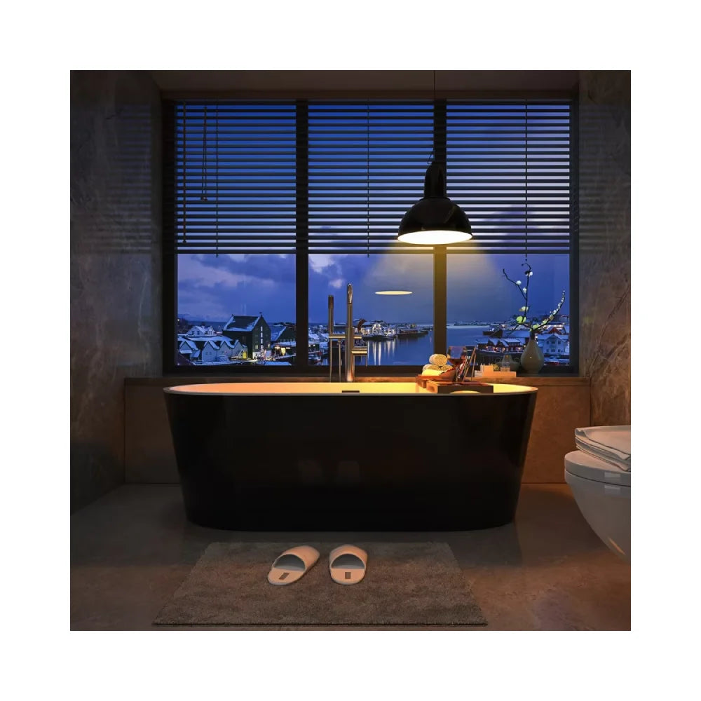 Black Oval Acrylic Solid Surface Spa Tub Modern Design Freestanding Whirlpool Bath Hot Sale for Hotel Use