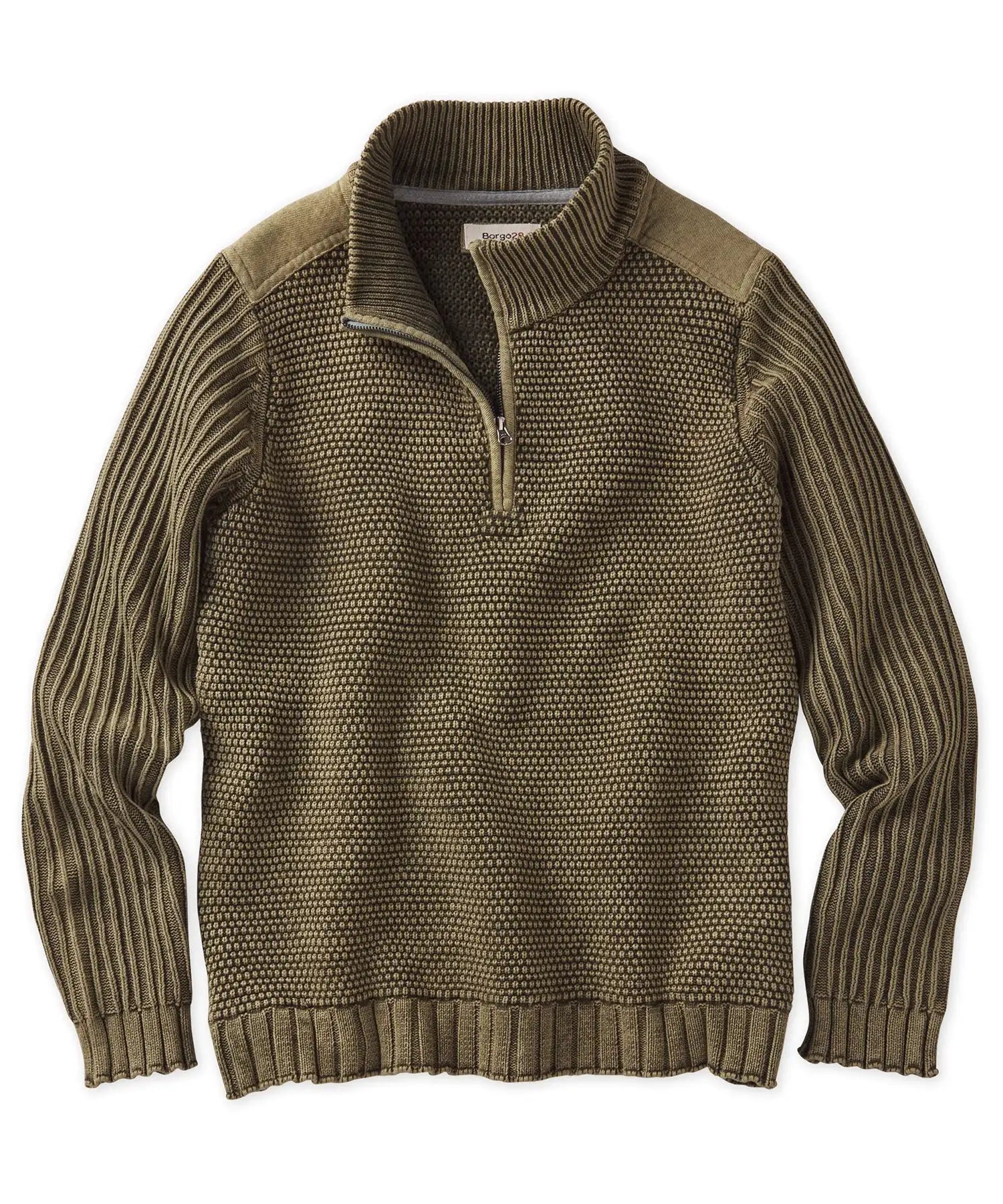 Winter Quarter-Zip Stone Washed Sweater with Front Logo Anti-Wrinkle Anti-Shrink Breathable Zipper Closure