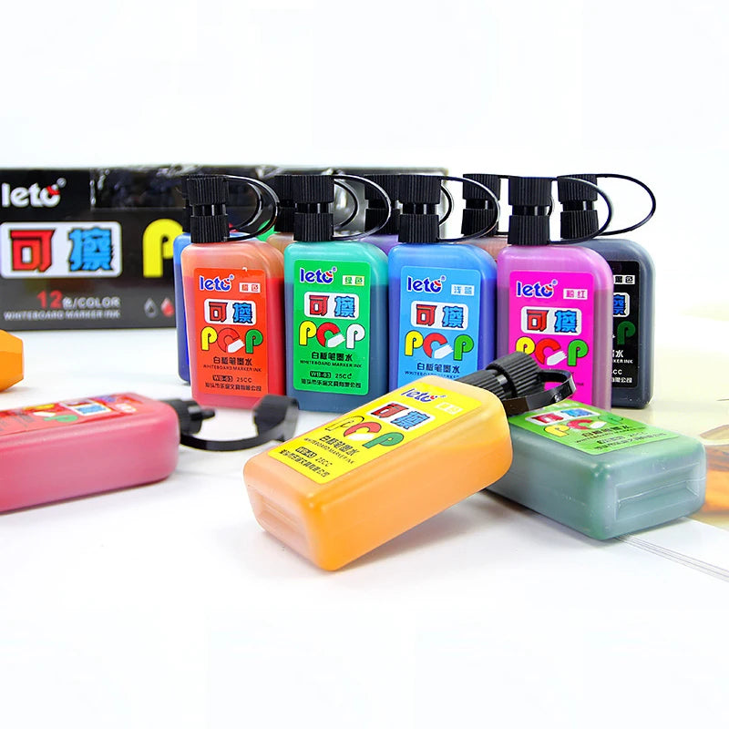 12-Color Suit Multi-color White Board Ink Refill Environmental Friendly Non Poisonous Erasable Whiteboard Marker Ink