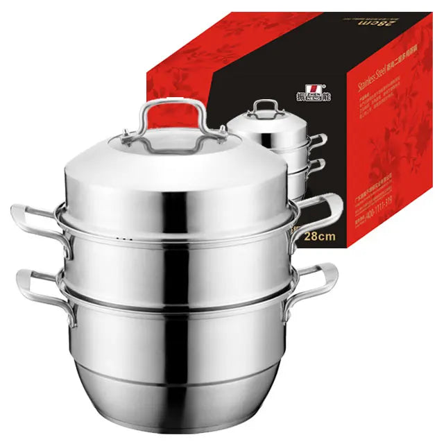 Zhenneng 32cm Three-layer Steamer for Kitchen Stackable Utensil Fast Heated Edible Stainless Steel Cookware Food Steamer Pot