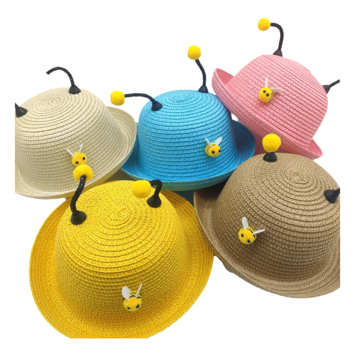 Kids Anti-UV Cartoon Straw Sun Hat Summer Cap for Girl Boys Little Bee Bucket Hat With Tentacle
