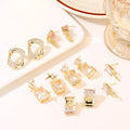 Wholesale Trendy Women's 14K Gold Plated Cubic Zirconia Lion's Head Stud Earrings with Star Square Design for Anniversary
