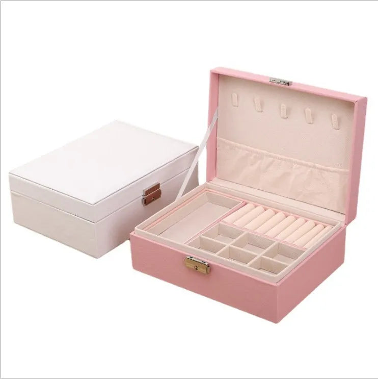New Double-Layer PU Leather Jewelry Box Multiple Use Ring Earring Necklace Jewelry Packaging Box Gift Storage Box