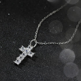 RINNTIN SLZN12 Top Quality 925 Sterling Silver With 8A Premium Cubic Zircon Pendant Iced Out Full Diamond Cross Pendant Necklace