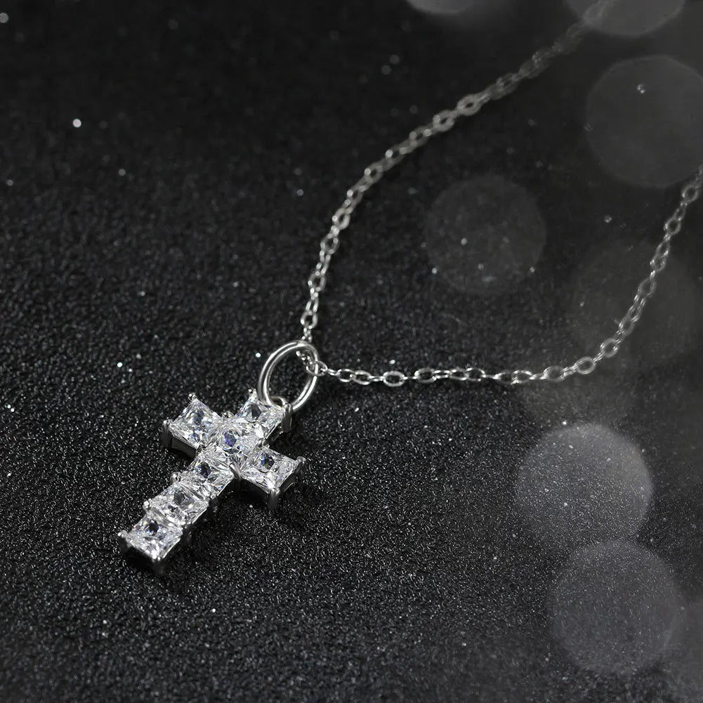 RINNTIN SLZN12 Top Quality 925 Sterling Silver With 8A Premium Cubic Zircon Pendant Iced Out Full Diamond Cross Pendant Necklace