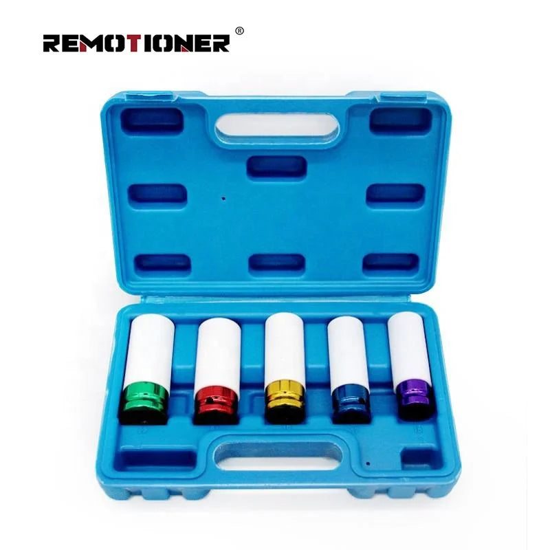 5PCS 15 17 19 21 22mm Colorful Tire Protection Wall Nut Impact Deep Dr. Socket Set for Car Repair MegaBDM