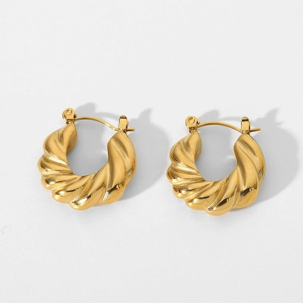 Vintage Stainless Steel Statement Earrings 18k Gold Plated Twisted Hoop Earrings Waterproof Jewelry Accessories
