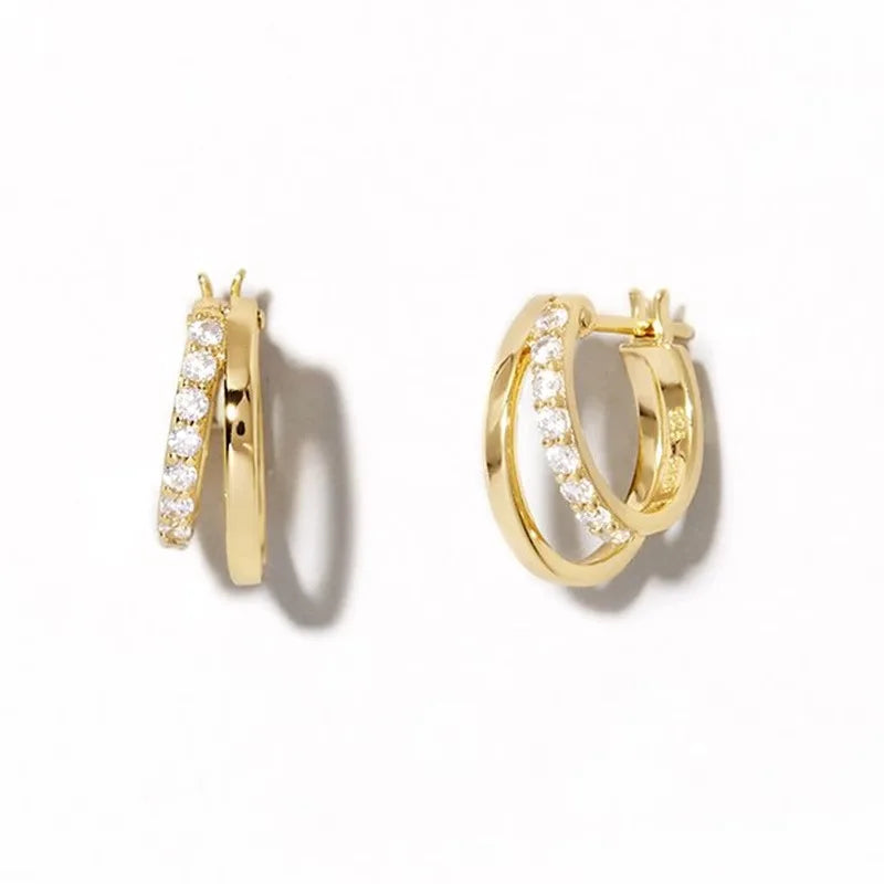 2024 Fashion New Personalized Brass Earring Double Circle Bling Zircon Creative Women Jewelry