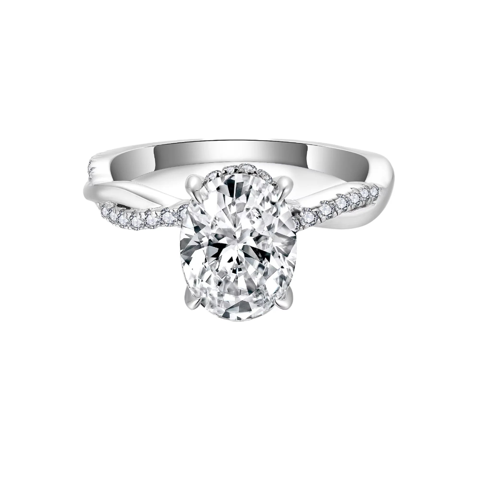 925 Silver Moissanite Jewelry 6x8mm Oval Shaped Cut Rhodium Plated Wedding Band and Engagement Ring for Parties