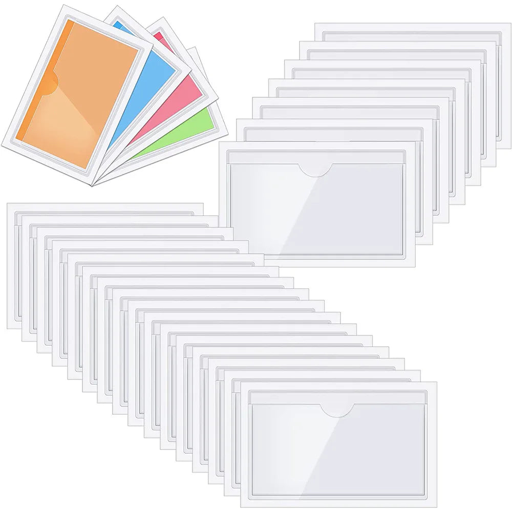 Custom Size Self-Adhesive Index Card Holder Clear Plastic Library Card Pockets Label Holder with Top Open
