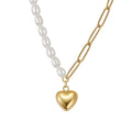 Half Cultured Freshwater Pearl Half Paper Clip Chain Necklace 925 Silver Fine Custom Jewelry Heart Pendant Necklaces for Wome