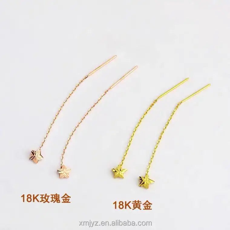 Certified 18K Gold Star Ear Line Female Accessories AU750 Color Gold Five-Pointed Star Earrings Long Shop Recommendation