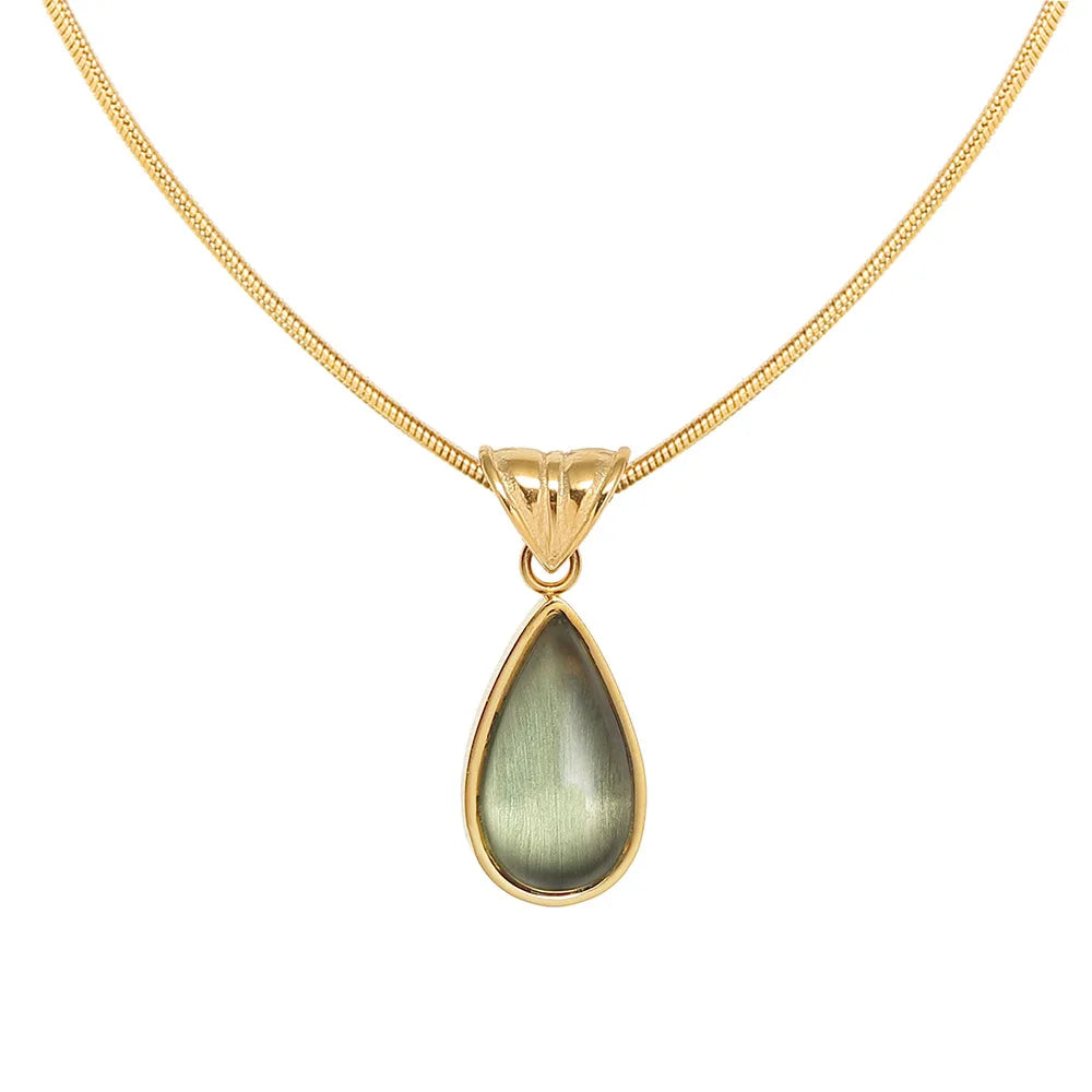 Joolim Snake Chain Tear Drop Blue Glass Pendant Stainless Steel Necklace Jewelry Wholesale