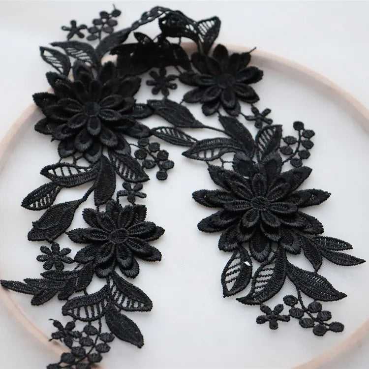 3D Embroidered DIY Handmade Lace Mirrored Flowers Multicolor 7*24cm Water Soluble Mesh Fabric Unique Design