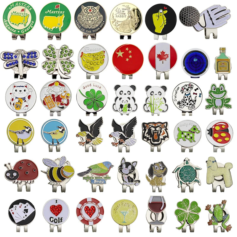 Golf Ball Mark with Golf Hat Clip Magnetic Alloy Birdie One Putt Eagle Tiger Cap Glove Design Magnetic Golf Ball Marker Hat Clip