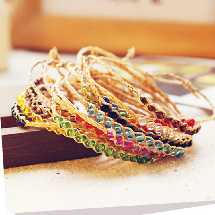 Wholesale Fashion Make a Wish Woven Grass Bracelet DIY Happy Friendship Charm Bracelet