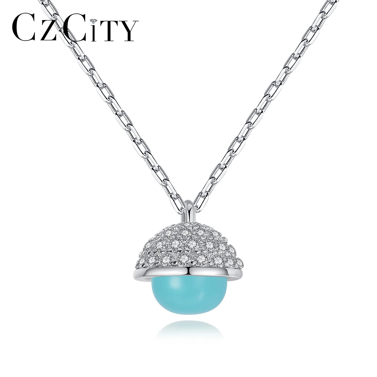 CZCITY Jewelry Crystal Healing 925 Sterling Silver Lady Bead Jewelry Stone Pendant Chain Girl Necklace